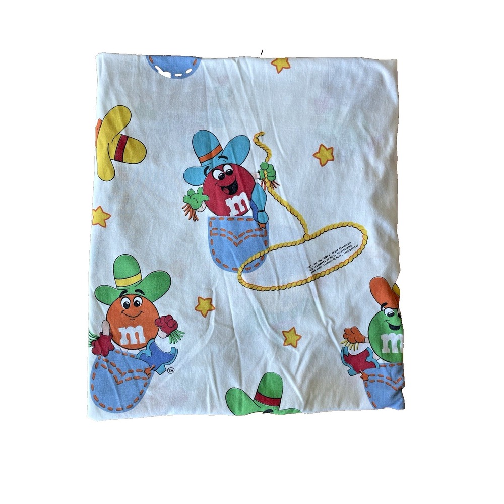 Vintage M&M Candy Mars Cannon Western Cowboy Twin Fitted Bed Sheet‎